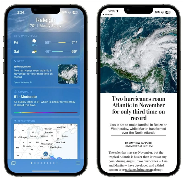 自贡苹果14维修分享iPhone 14手机如何看天气时顺带看新闻 