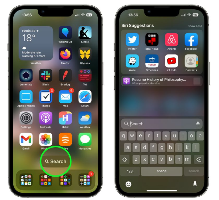 自贡苹果手机维修分享升级到 iOS 16 后，如何删除主屏幕上的搜索按钮 