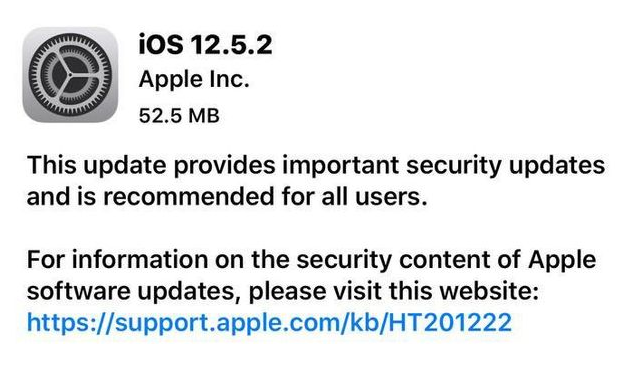 自贡苹果手机维修分享iOS12.5.2发布，建议所有老苹果用户安装 
